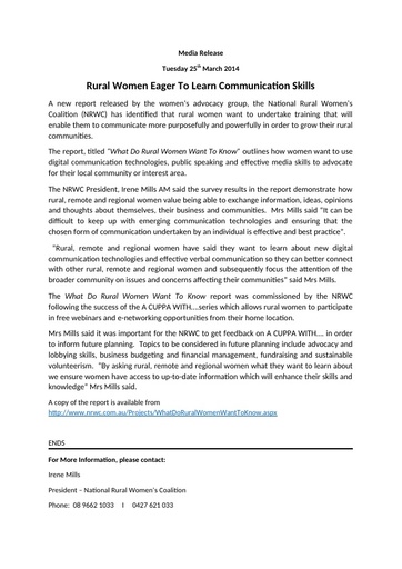 Media Release March 2014