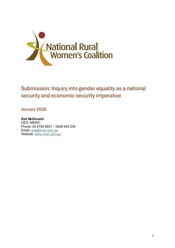 Submission -  Inquiry into Gender Equality as a National Security & Economic Security Imperative - January 2026