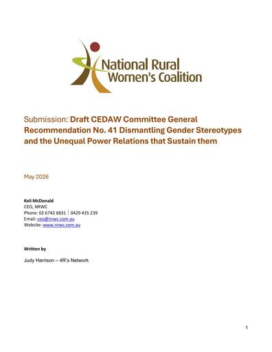 Submission: Draft CEDAW Committee General Recommendation No. 41 Dismantling Gender Stereotypes and the Unequal Power Relations that Sustain them - May 2026